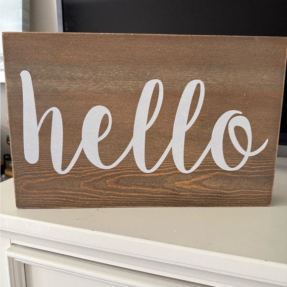 Wooden 'Hello' Wall Art Decor - White Text - Picture 1 of 3